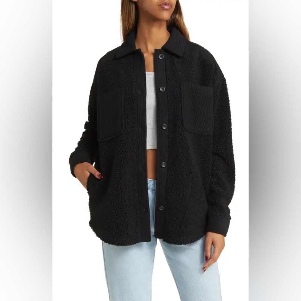 Thread & Supply Black High Pile Fleece Shacket/Jacket Size Large